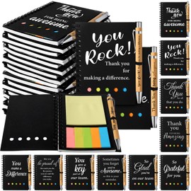 Zhanmai 30 Sets 2025 Inspirational Spiral Notebook Thank You Gift Small Pocket Notepad with Motivational Bamboo Pens Colored Sticky Index Tabs for Teacher Nurse Coworker Office (Thanks Theme)