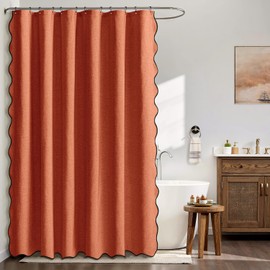 MIULEE 84" Long Scalloped Shower Curtain Linen Textured with 12 Metal Hooks Cute Extra Long Heavy Duty Washable Waterproof Cloth Curtains with Black Border for Bathroom Hotel Bathtub,Burnt Orange