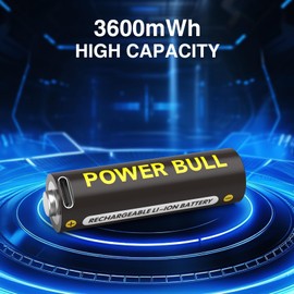 POWER BULL USB AA Battery Lithium, USB Rechargeable AA Batteries 1.5V 3600mWh Over 1000 Cycles with 4-in-1 Charging Cable, 4-Pack