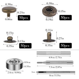TLKKUE 50 Sets Leather Snap Fasteners Kit 10mm Bronze Metal Snap Buttons kit Stainless Steel with 4pcs Snap Fastener Installation Tools for Sewing Clothing, Bracelets, Jackets, Bags Belt, DIY Crafts