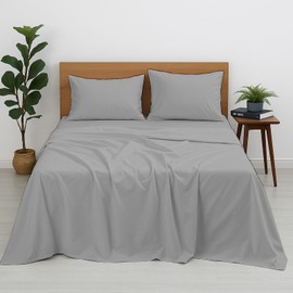 Cottington Lane Premium Quality 100% Egyptian Cotton 4 Piece Full Size Bed Sheet Set Fits 12 inch Deep Pocket Mattress, Naturally Cool, Soft & Durable Luxury Bedding, Silver Grey Solid