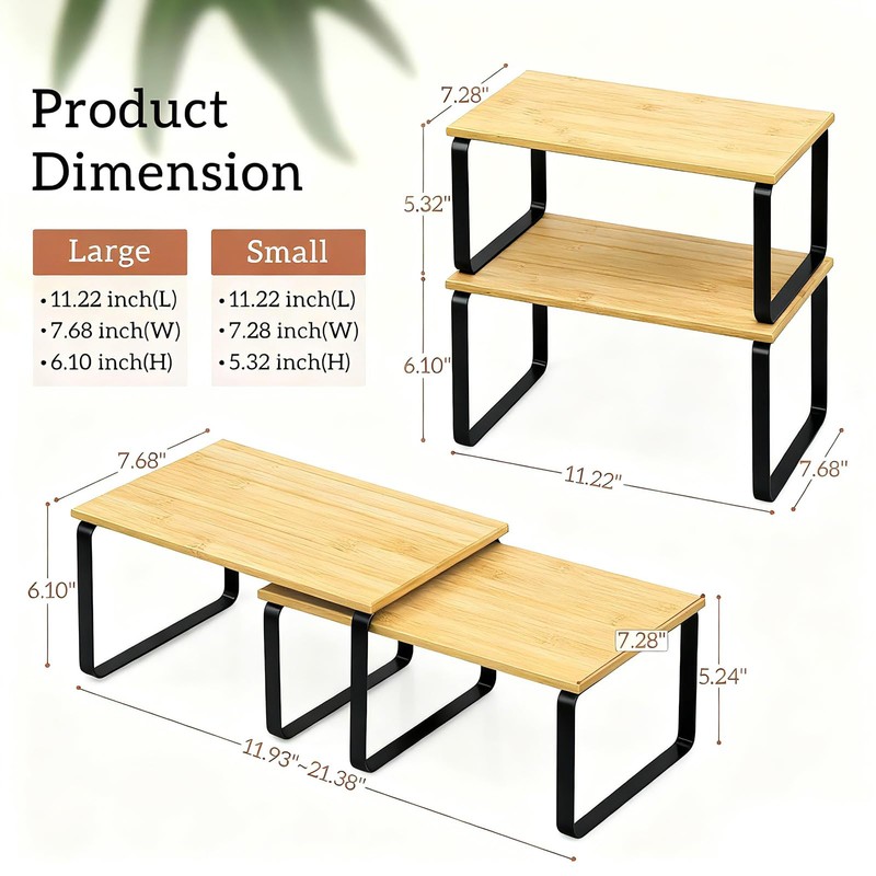 JMLHMXC Cabinet Storage Rack, 2-Piece Kitchen Countertop Shelf, Kitchen Storage