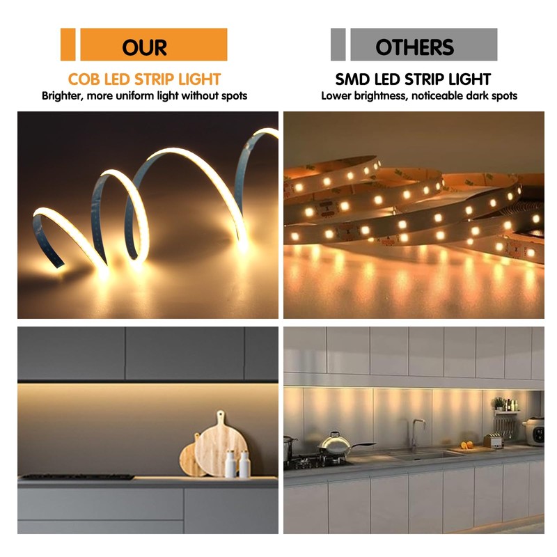 RYE DC12V COB LED Strip Light,Uniform 320LEDs/M Tape Light for
