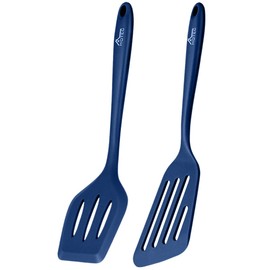 Hotec Pfannenwender-Set, Hitzebeständiger Silikon Geschlitzt Pfannenwender Spatel BPA Frei, Spülmaschinengeeignet Küchenhelfer Kochgeschirr Turner Antihaft Spachtel zum Kochen, 2 Stück,Dunkelblau