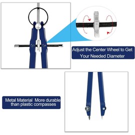 Ojanoot Professional Compass for Geometry, 9.6''Metal Compass, Math Compass, Precision Geometry Protractor Drafting Compass with Extra Lead Refills for Kids and Adults for School Woodworking