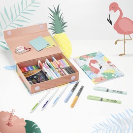 BIC My Summer Collection Pink Pen Set in Metal Box: 1 Ballpoint Pen, 1 Highlighter, 1 Rollerball Pen and 1 Mechanical Pencil