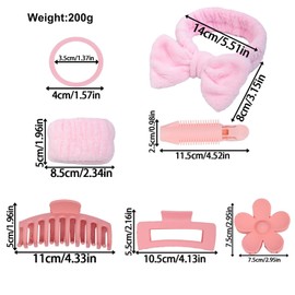 LUUFAN 18PCS Skincare Headband Set for Face Washing Makeup and Spa, Soft Hairband Wristband Hair Claw Clips Hair-Hoops Temporary Curling Tools for Women Girls, Pink