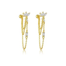 Gold Plated CZ Tassel Chain Stud Earrings For Women