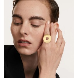 Aprilery Gold Rings for Women, Fashion Signet Band Statement Ring Non Tarnish Jewelry for Teens Girls Gifts (Round, 8)