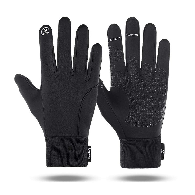 LERWAY Winter Warm Gloves, Touchscreen Non-Slip Thermal Black Gloves Men