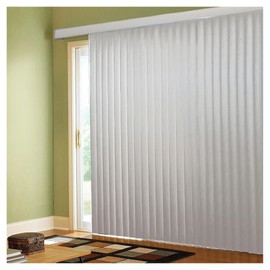 BlindDen - Vinyl Vertical Window Blinds for Home - Vertical Blinds for Sliding Glass Doors - Frisco White 44" Wide x 48" Long Cordless
