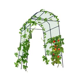 FOLLOOK Garden Arch Trellis for Climbing Plants Outdoor, 7.8 ft Tall Cucumber Trellis for Raised Bed, Plastic-Coated Metal Plant Support Vegetable Squash Pea Bean Grape Vine Arbor Trellis, Black