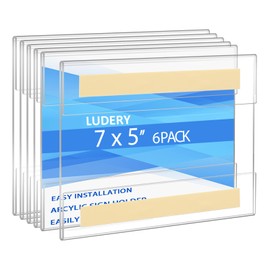 Ludery Acrylic Sign Holder 5x7 Horizontal, Wall Mount Sign Holder Door Sign Holder Memo Holder Clear Wall Frame with Tape Adhesive for Office, Home, Store, Restaurant, No Drilling (6 Pack)