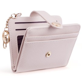 POIUGOYA Slim Wallet for Women, Leather Bifold RFID Blocking Credit Card Holder with Keychain, Zipper Coin Pocket ID Window