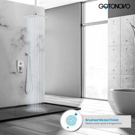 gotonovo Ceiling Mount Shower Faucet Set 12 Inch Square Showerhead Bathroom Rainfall Shower System Brushed Nickel Shower Trim Kit 2 in 1 Cylindrical Handheld shower with Rough-in Valve