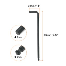HARFINGTON Ball End Hex Key Wrench 6mm L-Shape Extra Long Arm Hexagon Metric Wrenches Chrome Vanadium Steel Repairing Tool for Home Repair Black