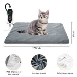 RIOGOO Pet Heating Pad, Upgraded Electric Dog Cat Heating Pad Indoor Waterproof, Auto Power Off (S 17.5"x 14", Grey)