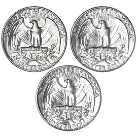 1973 P D S Washington Quarter Year Set Proof & BU US 3 Coin Lot