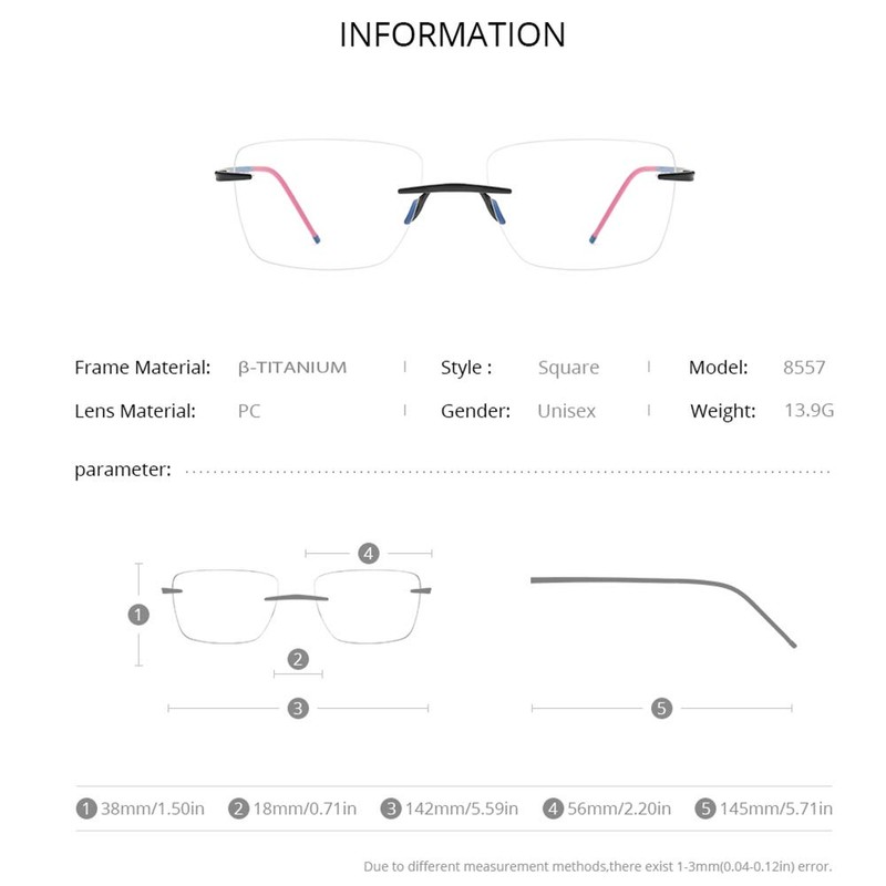 FONEX Titanium Glasses Frame Men,Rimless Square Eyeglasses Frameless Myopia Optical