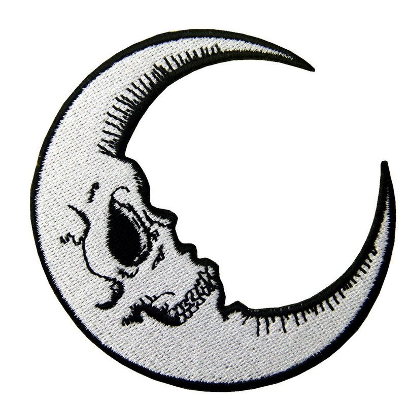 Luna Patch Grinning Skull Face Embroidered Moon Applique Iron On