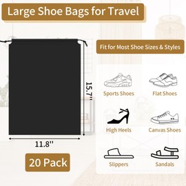 20 Pack Shoe Bags for Travel, 15.7" x 11.8" Black Travel Shoe Bags for Packing, Large Waterproof Portable Drawstring Travel Shoe Storage Bag Travel Essentials Women for and Men