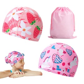 2PCS Fabric Swimming Cap Kids, Shower Cap Shield, Baby Shower Cap Kids 6-14, Girls Swimming Cap, Includes Pink Bag 15 * 20, Ideal for Swimming and Summer Activities