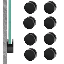 Frameless Mirror Mounting Hardware Kit Zinc Alloy Mirror Holder Clips Round Shape Dual-Screw Fixing Mirror Glass Hanging Bracket with Screws and Anchors Fit for 3-5mm Thickness (Black, Set of 8)