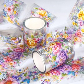 1 Roll Colorful Floral Washi Tape for Scrapbooking Scrap Booking Supples Kit Cute Butterfly Tapes Sticker Spring Flower Washi Tapes Transparent PET Tape Stickers for Journaling Junk Journal supplies