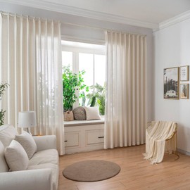 AIDUOMAER Faux Linen Beige Sheer Curtains 92 Inches Long 2 Panels, 50 Inches Width, Semi-Transparent Hook Curtains, Suitable for Bedroom and Living Room