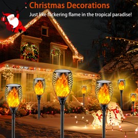 Upgraded Solar Lights Outdoor, 6 Pack Flickering Flame Solar Torch Lights with Super Larger Size for Christmas Decor, Solar Christmas Lights Waterproof Solar Powered Outdoor Lights for Garden Pathway