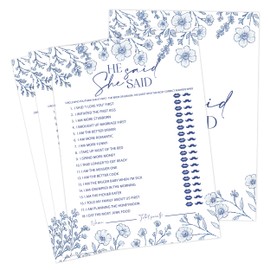 Something Blue Before I Do Bridal Shower Games, Blue Floral He Said She Said Game for 30 Guests with Game Cards, Bridal Shower Decor, Wedding Decorations Supplies (18)