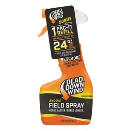 DEAD DOWN WIND Evolve 3D+ Field Spray Botlle & Refill - Odor Control Hunting Scent Control Spray -Unscented, Long-Lasting Spray Refill -Easy to Use for Hunting Gear & Clothing (12oz Spray, 1 Refill)