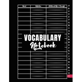 Vocabulary Notebook: Large Simple 3 Columns Vocabulary Journal with A-Z Alphabetical Tabs: Black Cover