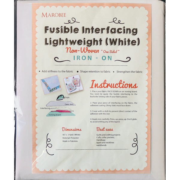 MAROBEE White Fusible Interfacing Lightweight Non-Woven for Sewing and Quilting