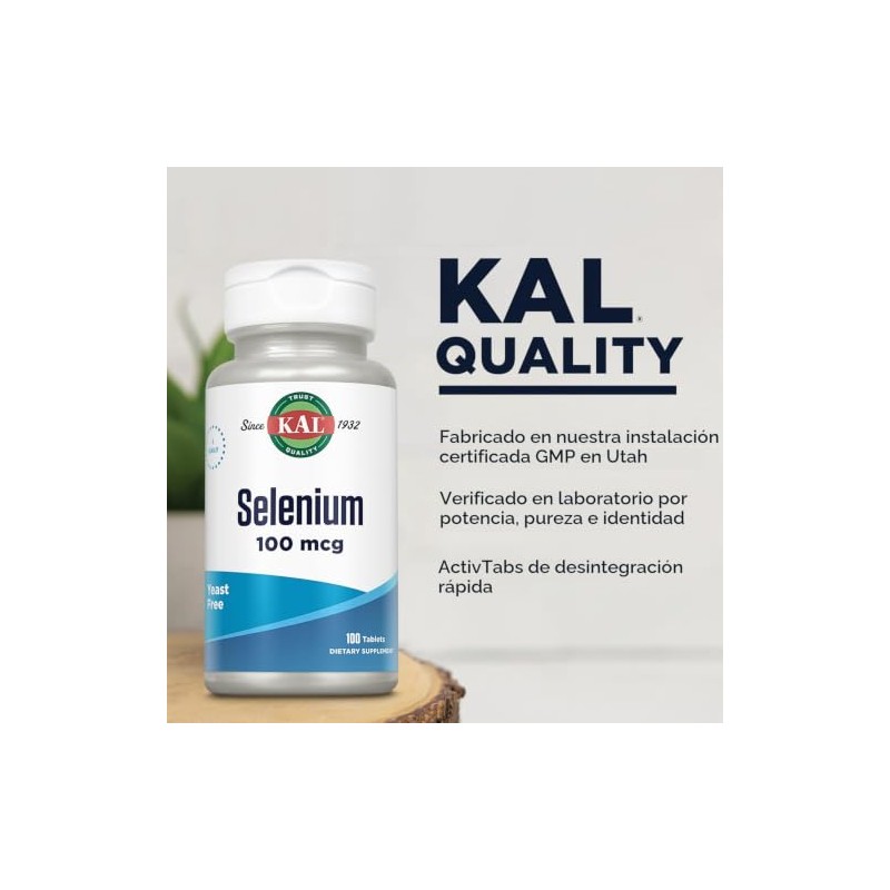 Kal 100 Mcg Selenium Yeast Free Tablets, 100 Count