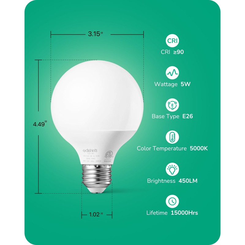 EDISHINE Vanity Light Bulbs, G25 LED Bathroom Light Bulbs, 25