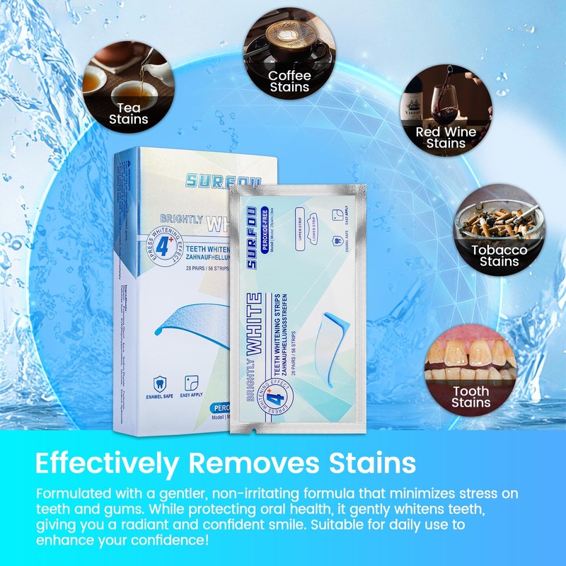 SURFOU Teeth Whitening Strips 28 Treatments(56 Strips), Non Peroxide, Safe