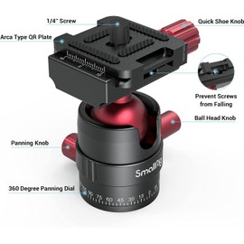 SMALLRIG 360° Ball Head with 1/4 Inch Screw Mount, Aluminium Mini Tripod Head for Canon, Sony, Nikon, Panasonic, DSLR Camera, GoPro, Smartphones (3034)