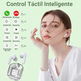 Auriculares Bluetooth inalámbricos, mini auriculares Bluetooth, auriculares intrauditivos, IPX4 resistente al agua y a las salpicaduras, con estuche de carga y LED digital, iOS y Android (Blanco)