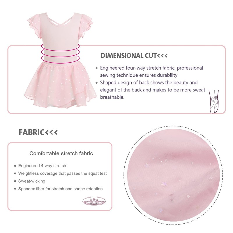 Maillot de ballet sin mangas para niñas con falda, estampado