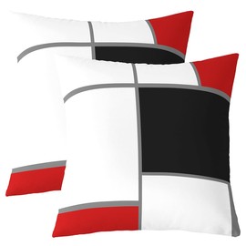 Feelyou Set of 2 Strip Lines Throw Pillow Covers,Abstract Art Cushion Case for Home Living Room Decor,Reversible Geometric Square Red White Black Decorative Throw Cushion Case,24x24 Inches