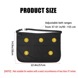 ZMD Server Apron with 5 Pockets, Waitress Waist Apron for Women Men with Buckle Waitress Tool Bag Extended Adjustable Belt Black Work-apron for Bartender Barista, Restaurants, Gardening, Nursing
