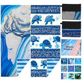 2 Pack Microfiber Beach Towel Oversized 71"x32" Sand Free Quick Dry Absorbent Lightweight Thin , Compact Towels for Travel Swimming Pool Yoga Gym Camping Beach Accessories Vacation Essentials Gift