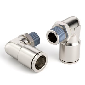 TAILONZ PNEUMATIC Elbow 1/2 Inch Tube OD x 3/8 Inch NPT Thread Push to Connect Fittings Copper Nickel Plating TPL-1/2-N3 (Pack of 5)