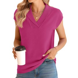 Ivicoer Short Sleeve Sweater for Women V-Neck Vest 2024 Summer Knitted Tops Tank Light Weight Casual Pullover Cap Sleeve Collared Dressy Sweaters Trendy Fashion