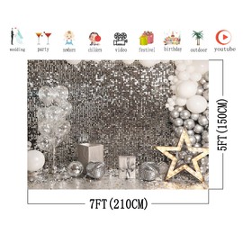 AIIKES 7x5FT Silver Flash Wall Backdrop Silver Sequins Disco Photography Backdrop Birthday Wedding New Year Ball Party Decoration Glitter Backdrop XY31