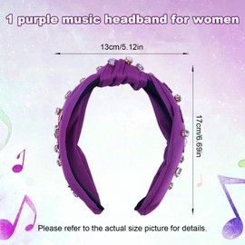 Purple Music Headband, Music Gem Knotted Headband Guitar Red Lips Butterfly Rhinestone Hairband Fashion Hair Accessories for Women Singer Fans Gift