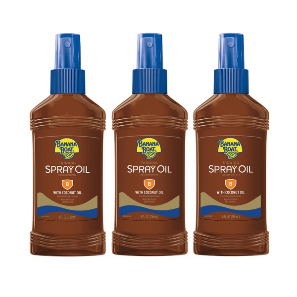 Banana Boat Deep Tanning Oil Sunscreen, Pump Sun Screen Spray with Coconut Oil, SPF 8, 8oz. - Pack of 3