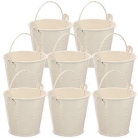 Toyvian Tin Bucket, Metal Bucket, Mini Metal Bucket, Tin Can, Container with Handle, Fashionable, Flower, Plant Pot, For Household Use, Set of 8, 2.4 x 2.4 x 2.0 inches (6.2 x 6.2 x 5.2 cm) (White)