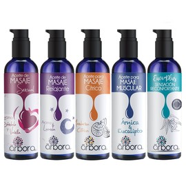 Árbora Colección Completa Pack 5 Aceites para Masaje: Lavanda + Cítrico + Eucalipto + Sándalo & Vainilla + Árnica Muscular - Hidrata tu Piel | 90 ml
